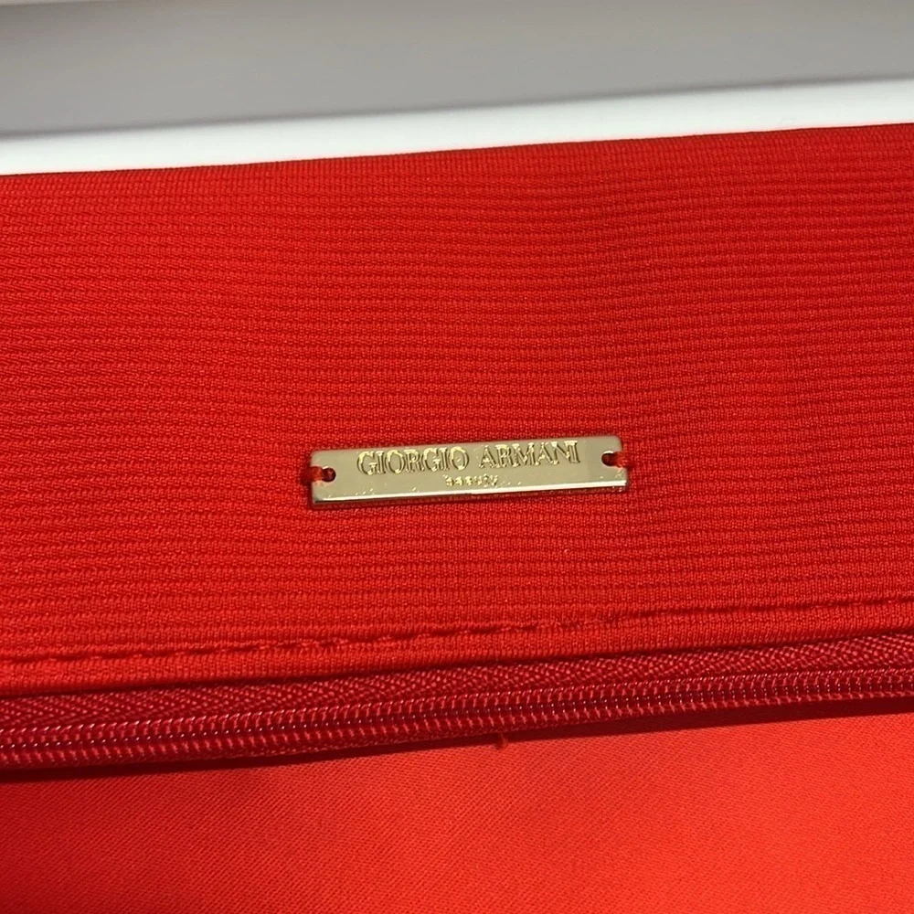Giorgio Armani Red Satin Foldover Snap Zip Large Wristlet Clutch Bag - New